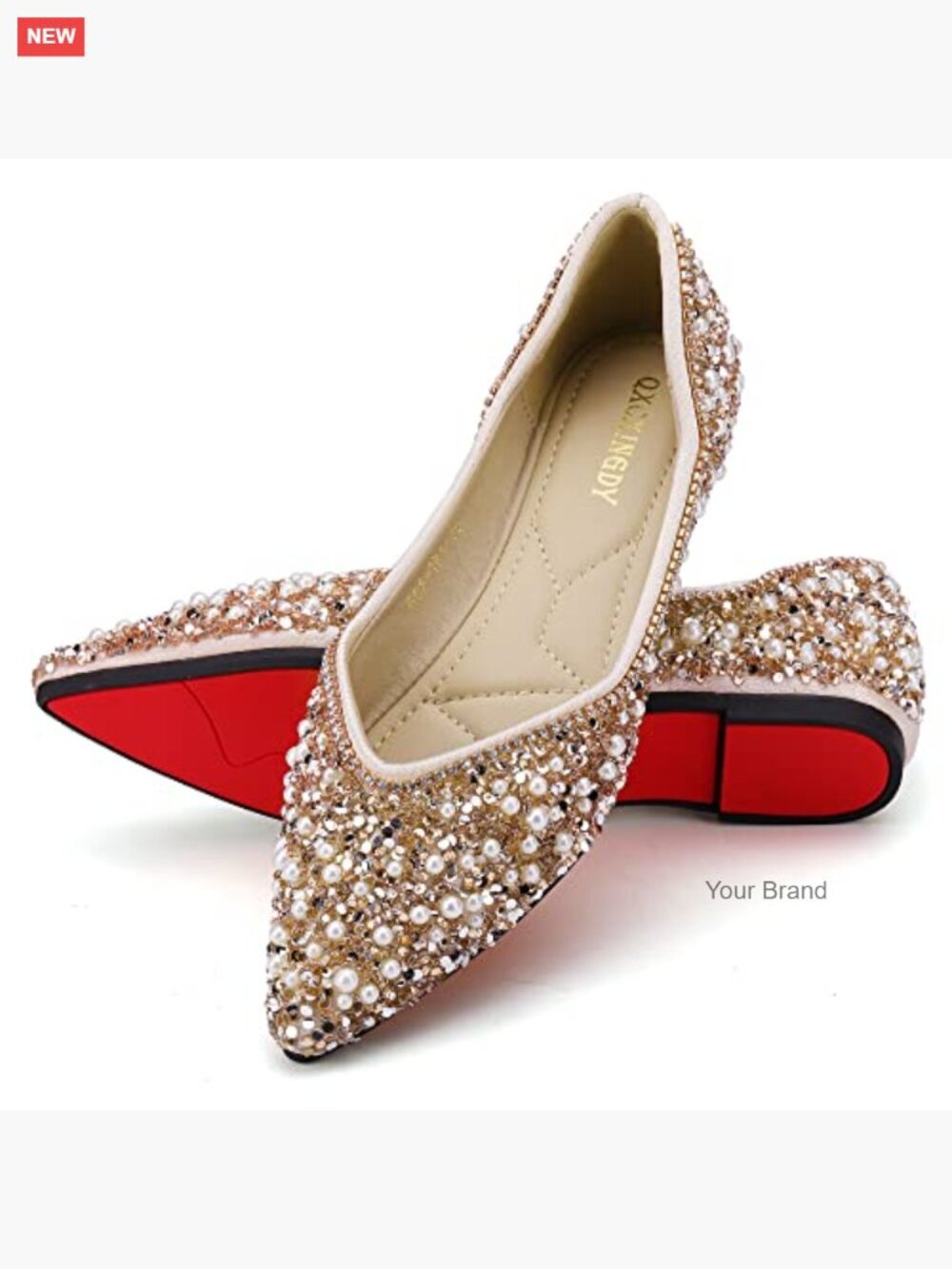 Rhinestone Pointed Toe Flats Memory Foam Insole Wedding Work Dance Ballet Flats - Picture 6 of 7